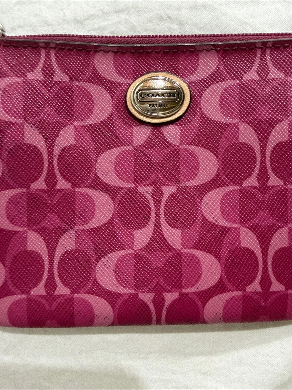 Coach Magenta Signature Wristlet with Leather Strap